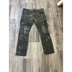 Raw X Standard Straight Leg Rock Military Green Camo Jeans Size 36/30